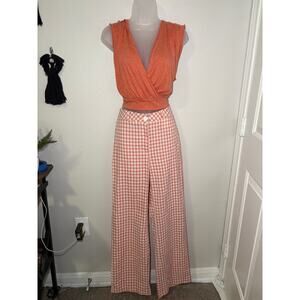 SHEIN Pink & White Gingham Pants - High Rise Trousers - Size S